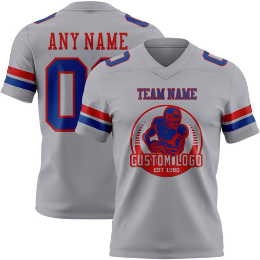 Custom Gray Royal-Red Mesh Authentic Football Jersey