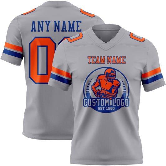 Custom Gray Orange-Royal Mesh Authentic Football Jersey