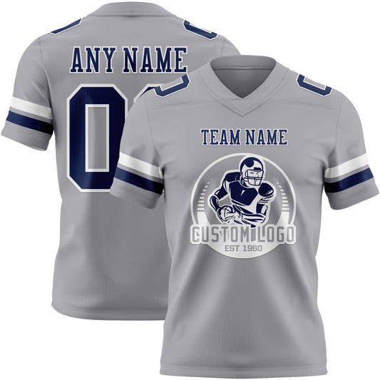 Custom Gray Navy-White Mesh Authentic Football Jersey