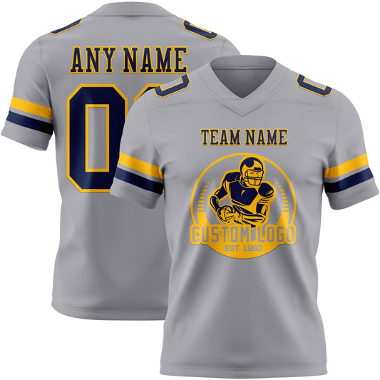 Custom Gray Navy-Gold Mesh Authentic Football Jersey