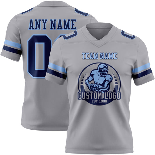 Custom Gray Navy-Light Blue Mesh Authentic Football Jersey