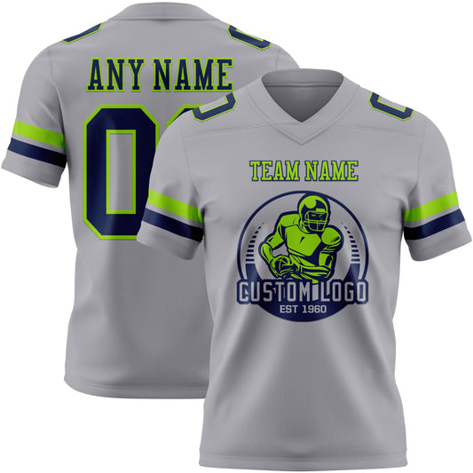 Custom Gray Navy-Neon Green Mesh Authentic Football Jersey