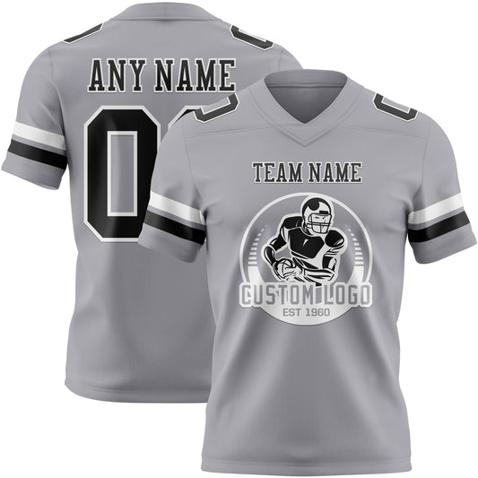 Custom Gray Black-White Mesh Authentic Football Jersey