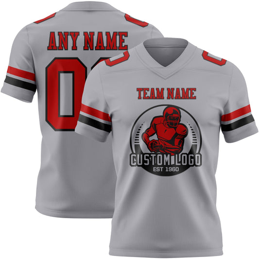 Custom Gray Red-Black Mesh Authentic Football Jersey