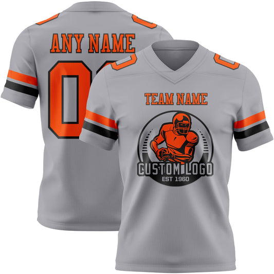Custom Gray Orange-Black Mesh Authentic Football Jersey