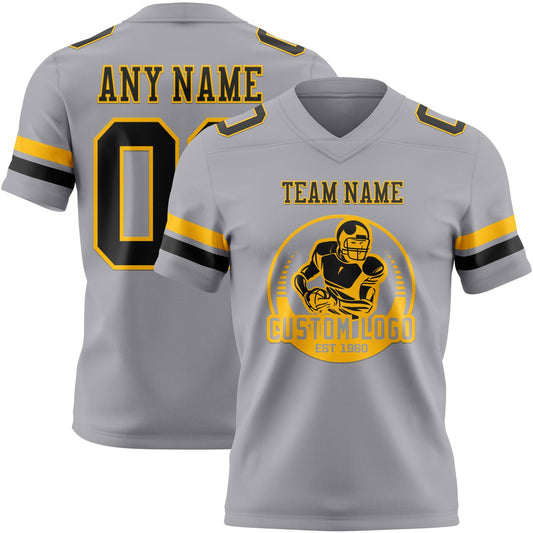 Custom Gray Black-Gold Mesh Authentic Football Jersey