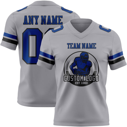 Custom Gray Royal-Black Mesh Authentic Football Jersey