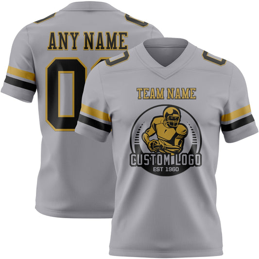 Custom Gray Black-Old Gold Mesh Authentic Football Jersey