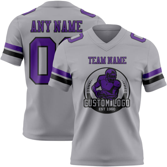 Custom Gray Purple-Black Mesh Authentic Football Jersey