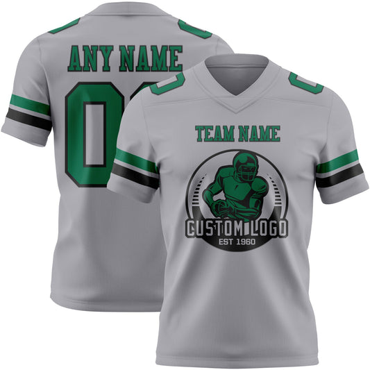 Custom Gray Kelly Green-Black Mesh Authentic Football Jersey