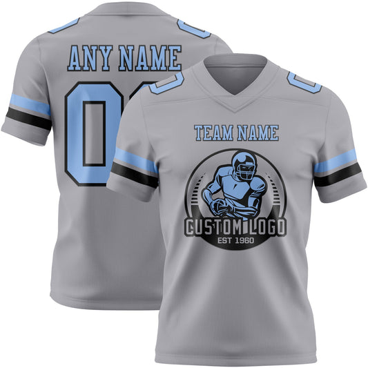 Custom Gray Light Blue-Black Mesh Authentic Football Jersey