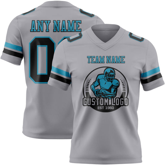 Custom Gray Black-Panther Blue Mesh Authentic Football Jersey