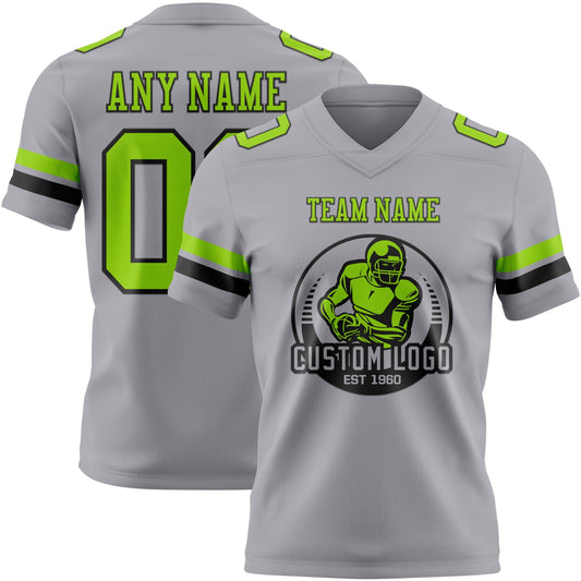 Custom Gray Neon Green-Black Mesh Authentic Football Jersey