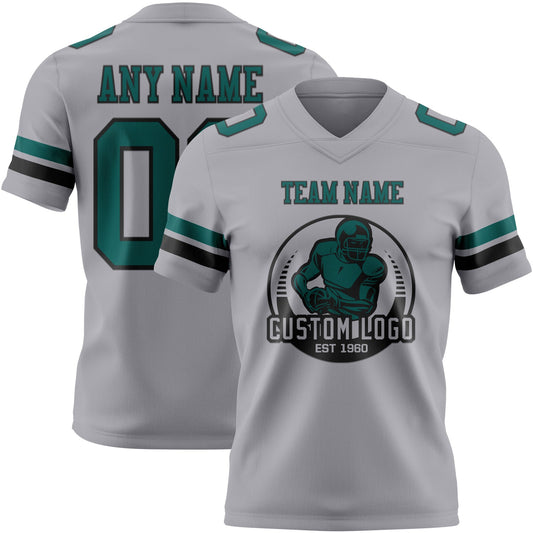Custom Gray Midnight Green-Black Mesh Authentic Football Jersey