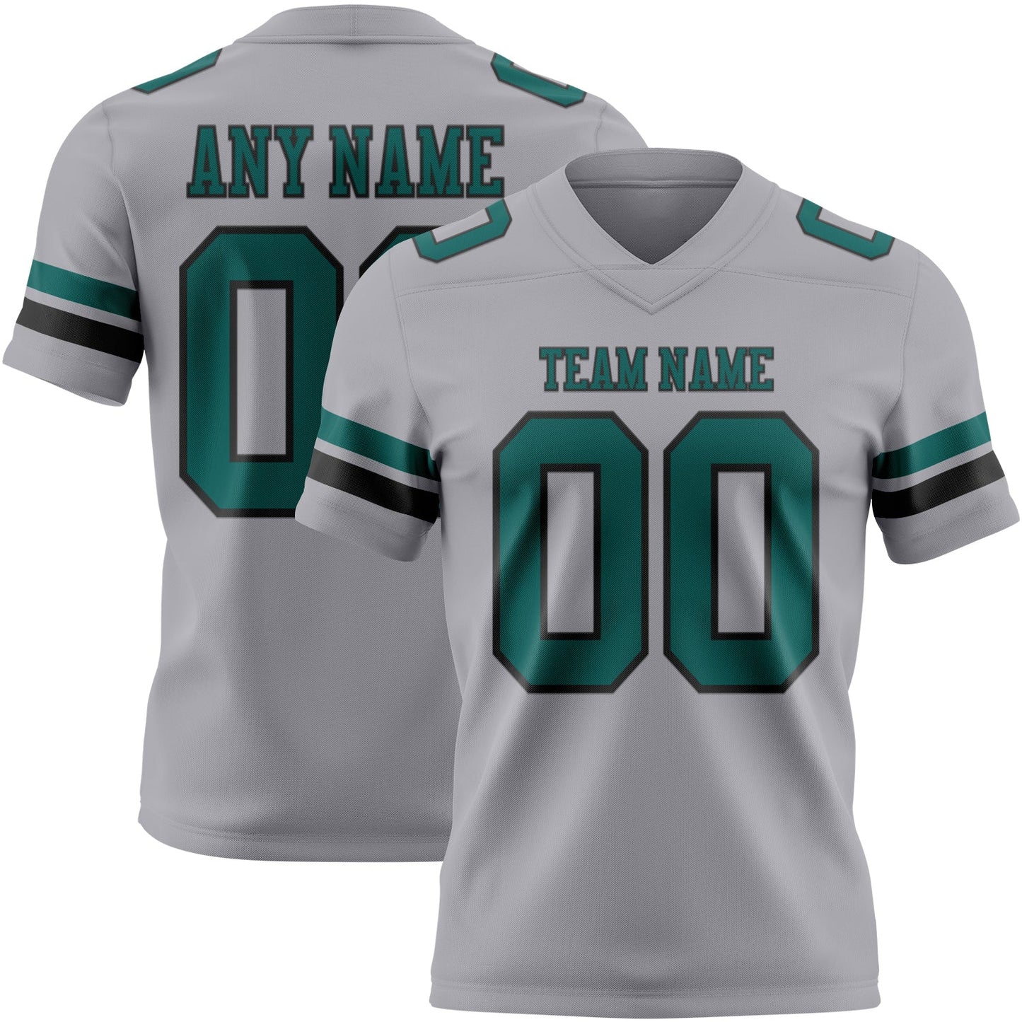 Custom Gray Midnight Green-Black Mesh Authentic Football Jersey