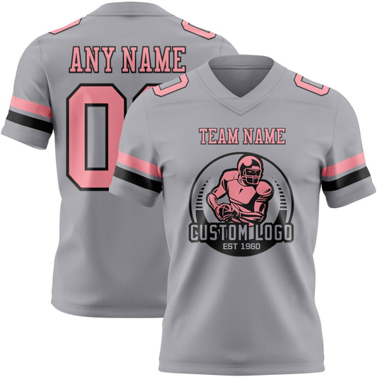 Custom Gray Medium Pink-Black Mesh Authentic Football Jersey