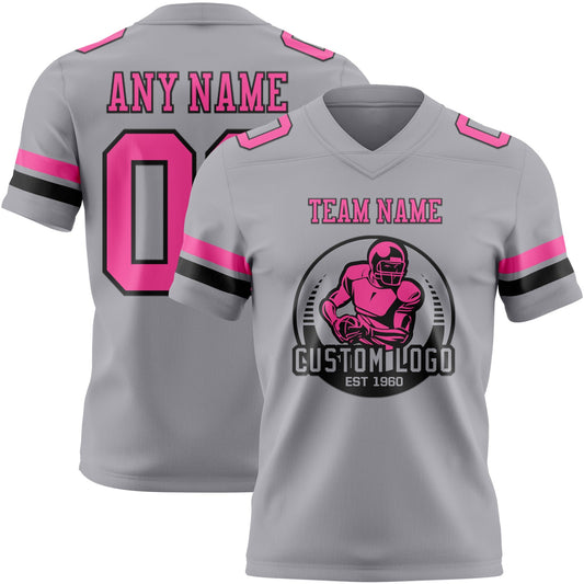 Custom Gray Pink-Black Mesh Authentic Football Jersey