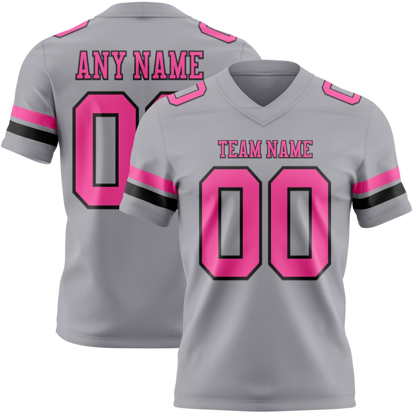 Custom Gray Pink-Black Mesh Authentic Football Jersey
