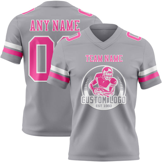 Custom Gray Pink-White Mesh Authentic Football Jersey