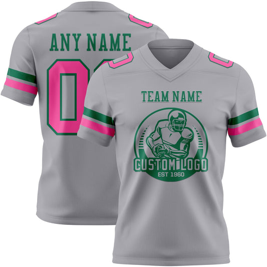 Custom Gray Pink-Kelly Green Mesh Authentic Football Jersey