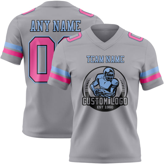 Custom Gray Pink Black-Light Blue Mesh Authentic Football Jersey