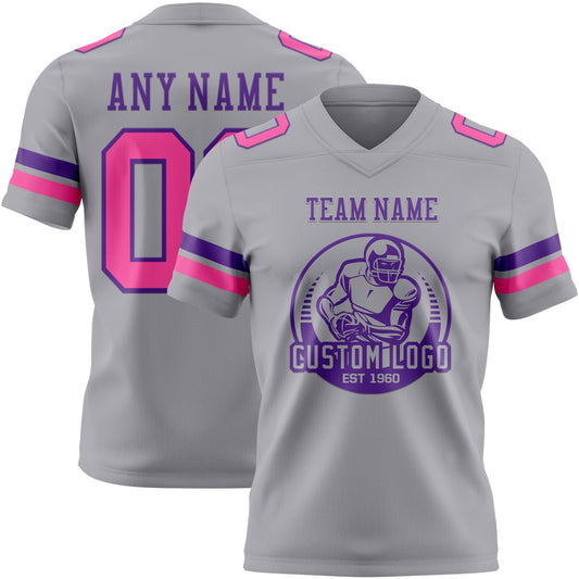 Custom Gray Pink-Purple Mesh Authentic Football Jersey