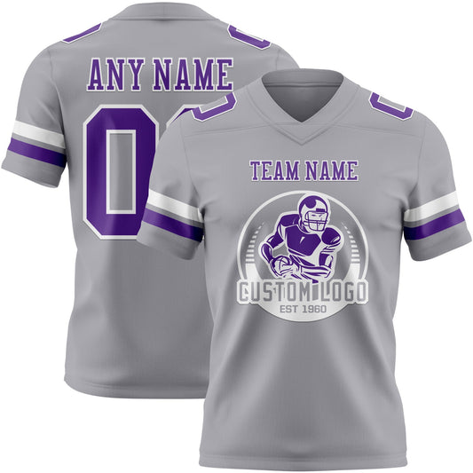 Custom Gray Purple-White Mesh Authentic Football Jersey