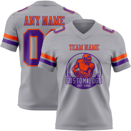 Custom Gray Purple-Orange Mesh Authentic Football Jersey