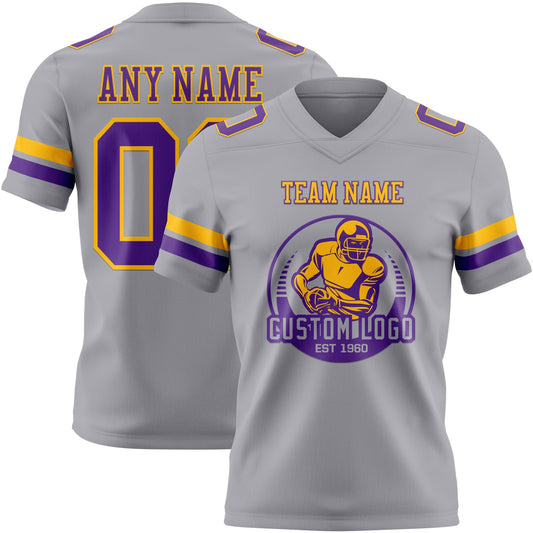 Custom Gray Purple-Gold Mesh Authentic Football Jersey