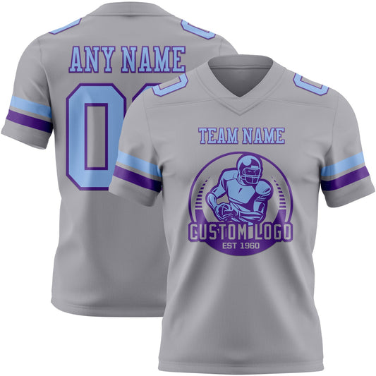 Custom Gray Light Blue-Purple Mesh Authentic Football Jersey