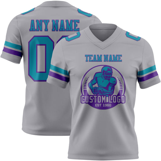 Custom Gray Teal-Purple Mesh Authentic Football Jersey