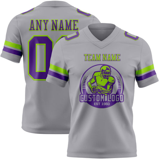 Custom Gray Purple-Neon Green Mesh Authentic Football Jersey