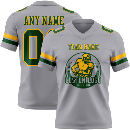 Custom Gray Green-Gold Mesh Authentic Football Jersey