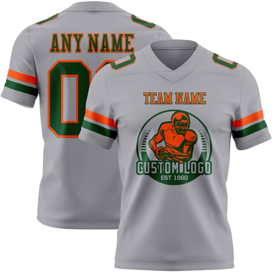 Custom Gray Green-Orange Mesh Authentic Football Jersey