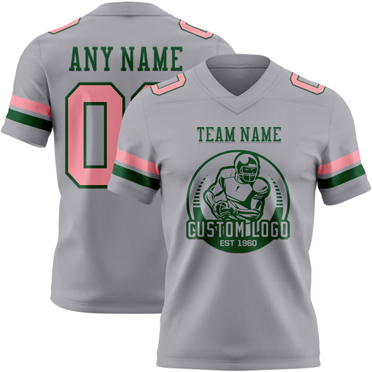 Custom Gray Medium Pink-Green Mesh Authentic Football Jersey