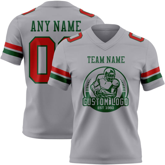 Custom Gray Red-Green Mesh Authentic Football Jersey
