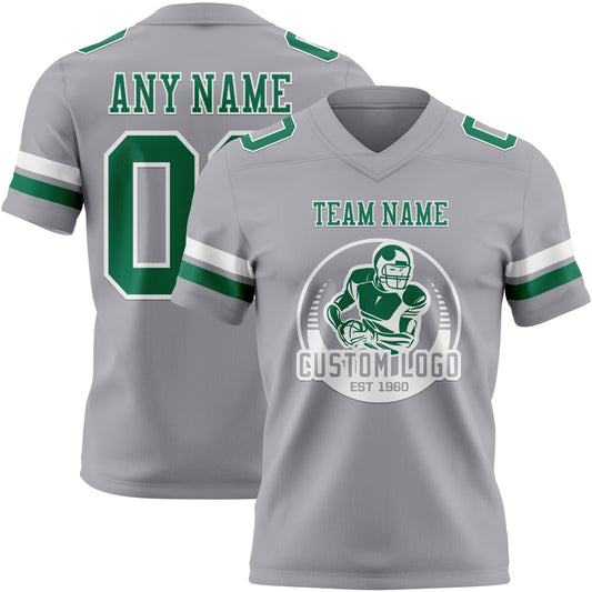 Custom Gray Kelly Green-White Mesh Authentic Football Jersey