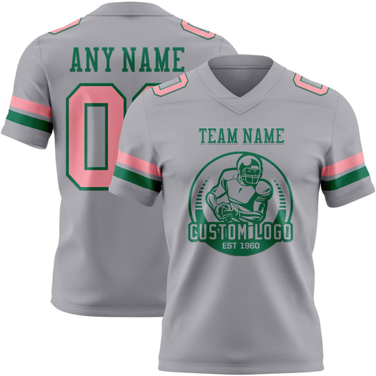 Custom Gray Medium Pink-Kelly Green Mesh Authentic Football Jersey