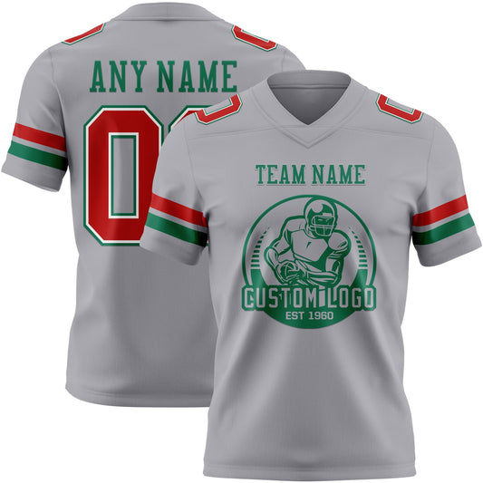 Custom Gray Red White-Kelly Green Mesh Authentic Football Jersey