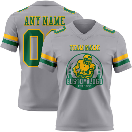 Custom Gray Kelly Green-Gold Mesh Authentic Football Jersey