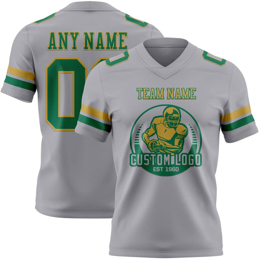 Custom Gray Kelly Green-Old Gold Mesh Authentic Football Jersey