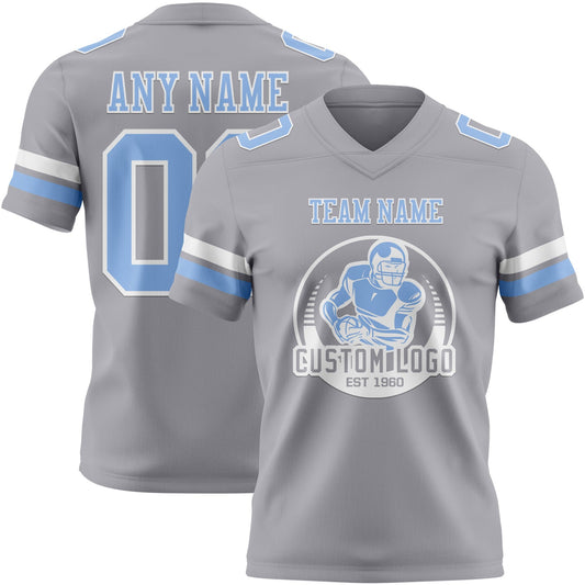 Custom Gray Light Blue-White Mesh Authentic Football Jersey