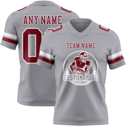 Custom Gray Crimson-White Mesh Authentic Football Jersey