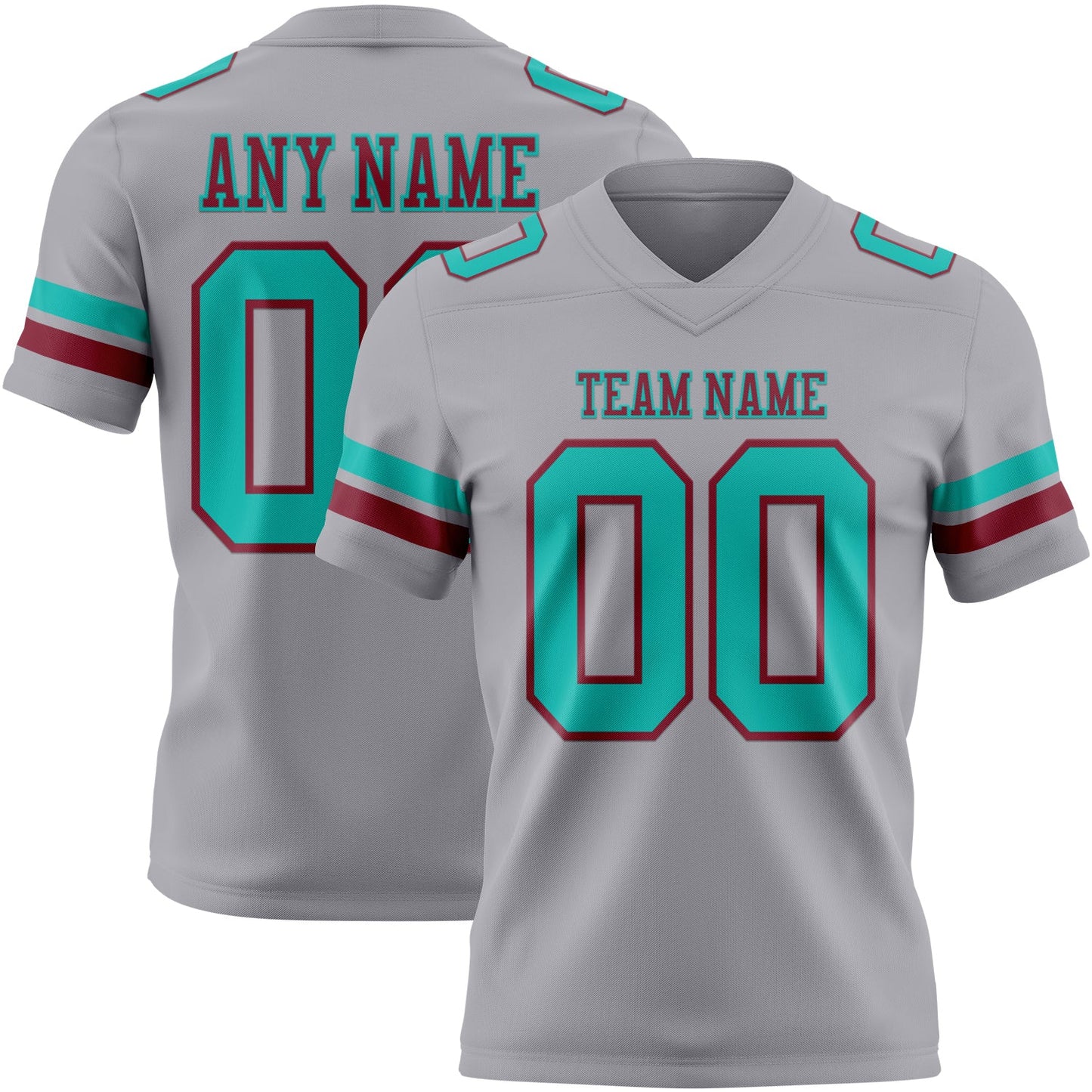 Custom Gray Aqua-Crimson Mesh Authentic Football Jersey
