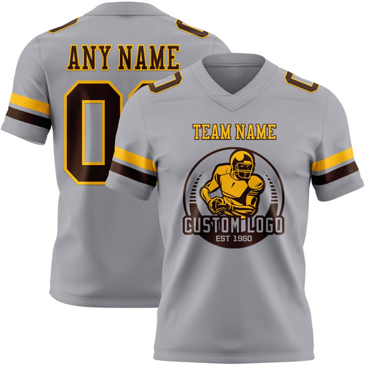 Custom Gray Brown-Gold Mesh Authentic Football Jersey
