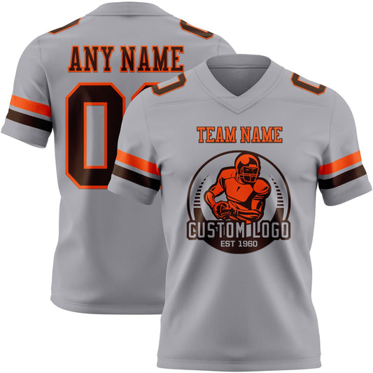 Custom Gray Brown-Orange Mesh Authentic Football Jersey