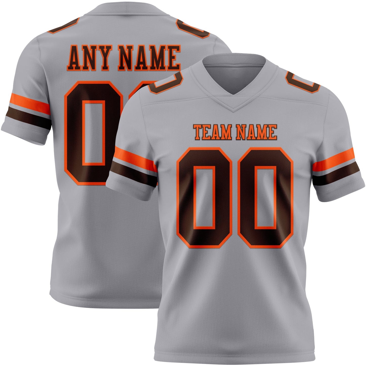 Custom Gray Brown-Orange Mesh Authentic Football Jersey
