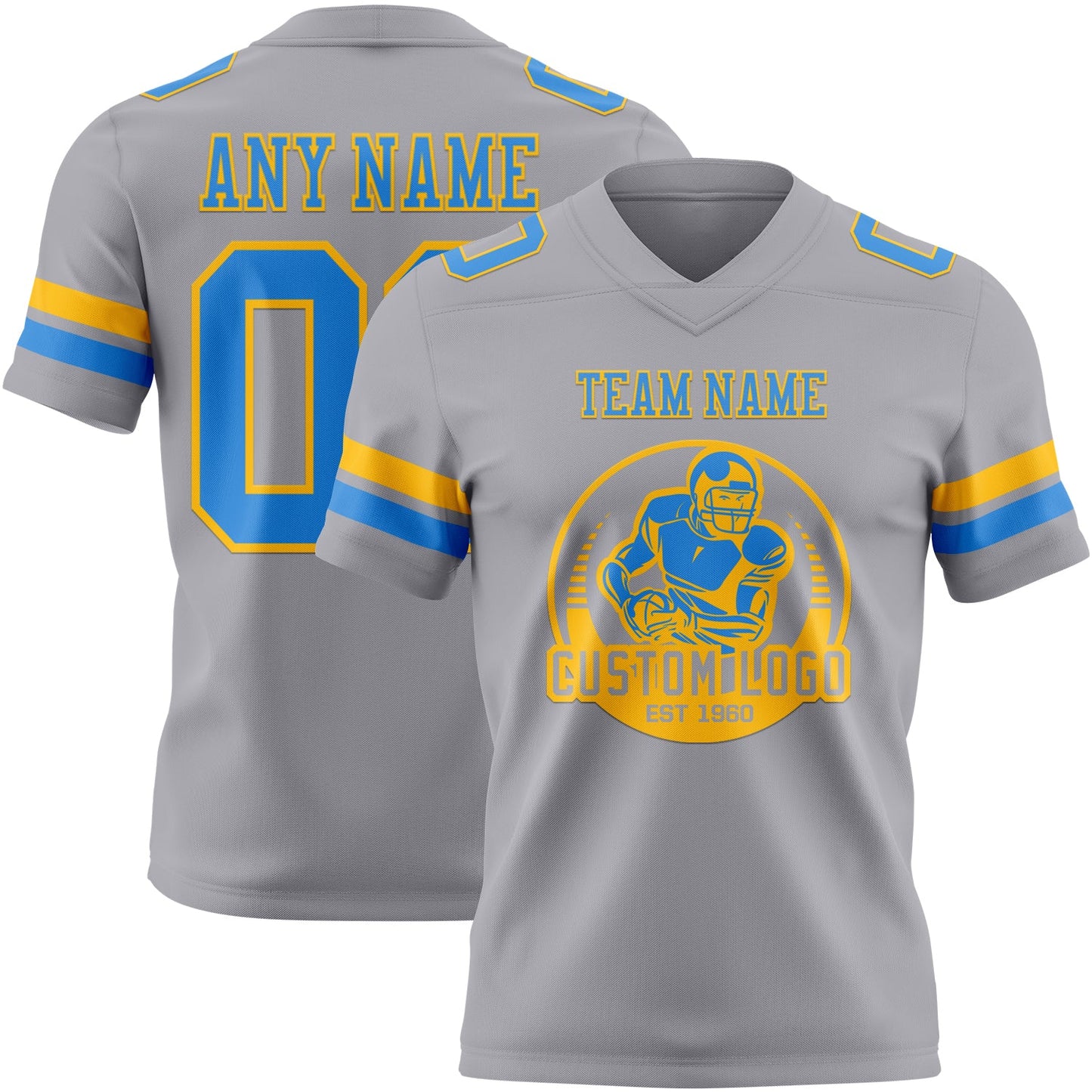 Custom Gray Powder Blue-Gold Mesh Authentic Football Jersey