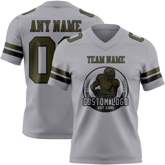 Custom Gray Olive-Black Mesh Authentic Football Jersey