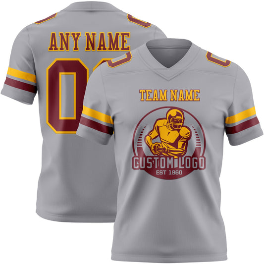 Custom Gray Burgundy-Gold Mesh Authentic Football Jersey